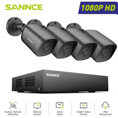 SANNCE 1080P CCTV Camera System, 5 in 1 8CH DVR Hybrid Digital Video Recorder Compatible with TVI AHD CVI CVBS Analog IP Cameras, 2 IP66 Outdoor Security Camera, 0TB HDD, Night Vision