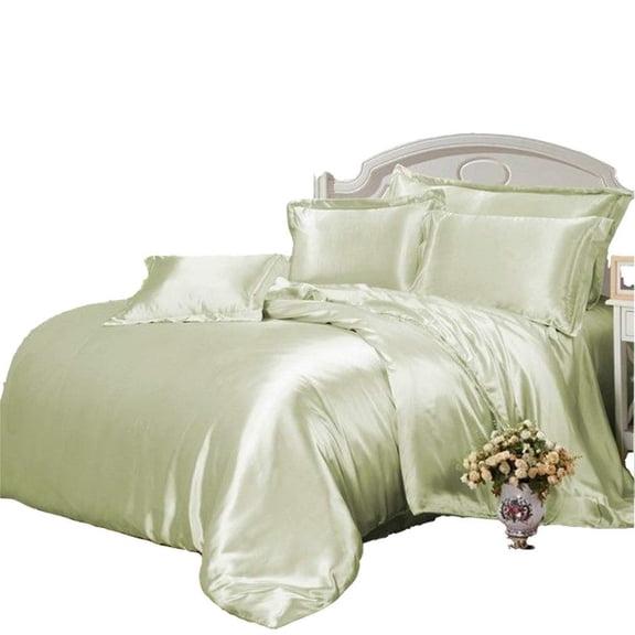 Kanak Bedding All-Season Ultra Soft 500 GSM Twin XL Size Silky Satin 7Pcs Comforter Set (Comforter Fitted 15" Flat 4 Pillow Case) Sage