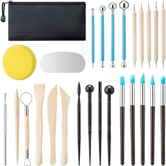 Air Dry Clay Tools Kit, 27 Pcs Pottery Tools with Pouch, Pottery Craft, Carving, Drawing, Dotting, Shaping