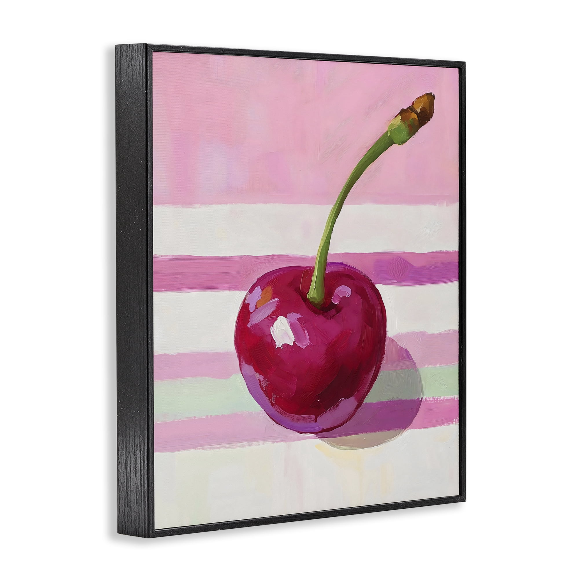 Stupell Industries Cherry on Pink Stripes Black Framed Giclee Art, design by The Prints Vibe