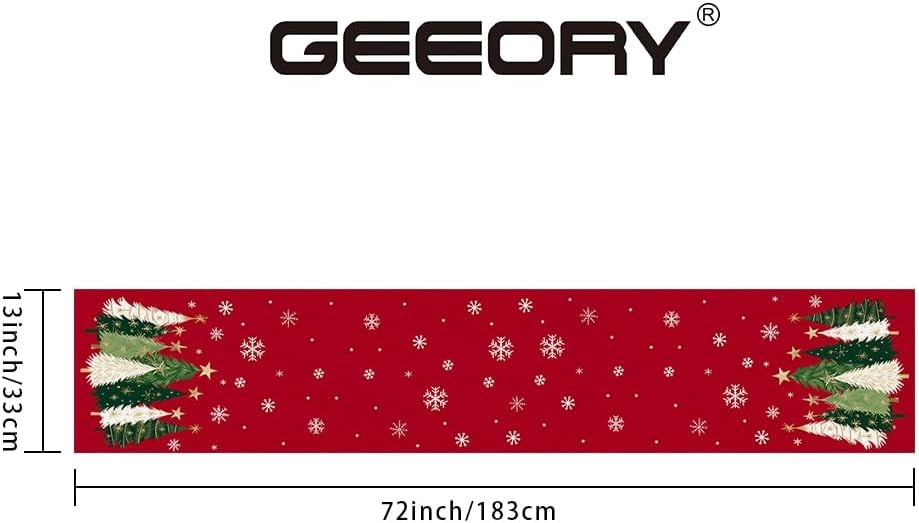Christmas Table Runner 13x90 Inch, Xmas Trees Snowflakes Holiday Decorative Farmhouse Table Decoration for Kitchen Dinning, Indoor Outdoor Dinner Party Decor