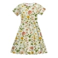 thumbnail image 4 of MKOSPLRT Robes de Plage pour Fille Robe à Manches Courtes à Fleurs Col Ras du Cou Évasée Plissée Tournoyante Robe Patineuse Bohème Robe Soleil Ligne A 4-14a, 4 of 8