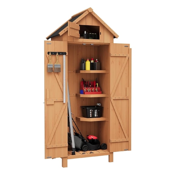 Eastvita Petite Remise d'Outils de Jardin Extérieure Étanche avec 3 Tablettes/portes Verrouillables//rangement sous Toit - Armoire de Rangement Compacte en Bois pour Patios/cour Arrière//balcons (Naturel)
