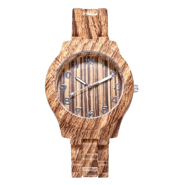 1 reloj de imitación de grano de bambú, reloj de cuarzo de moda, reloj de pulsera creativo, regalo de cumpleaños para hombres y mujeres, color café claro