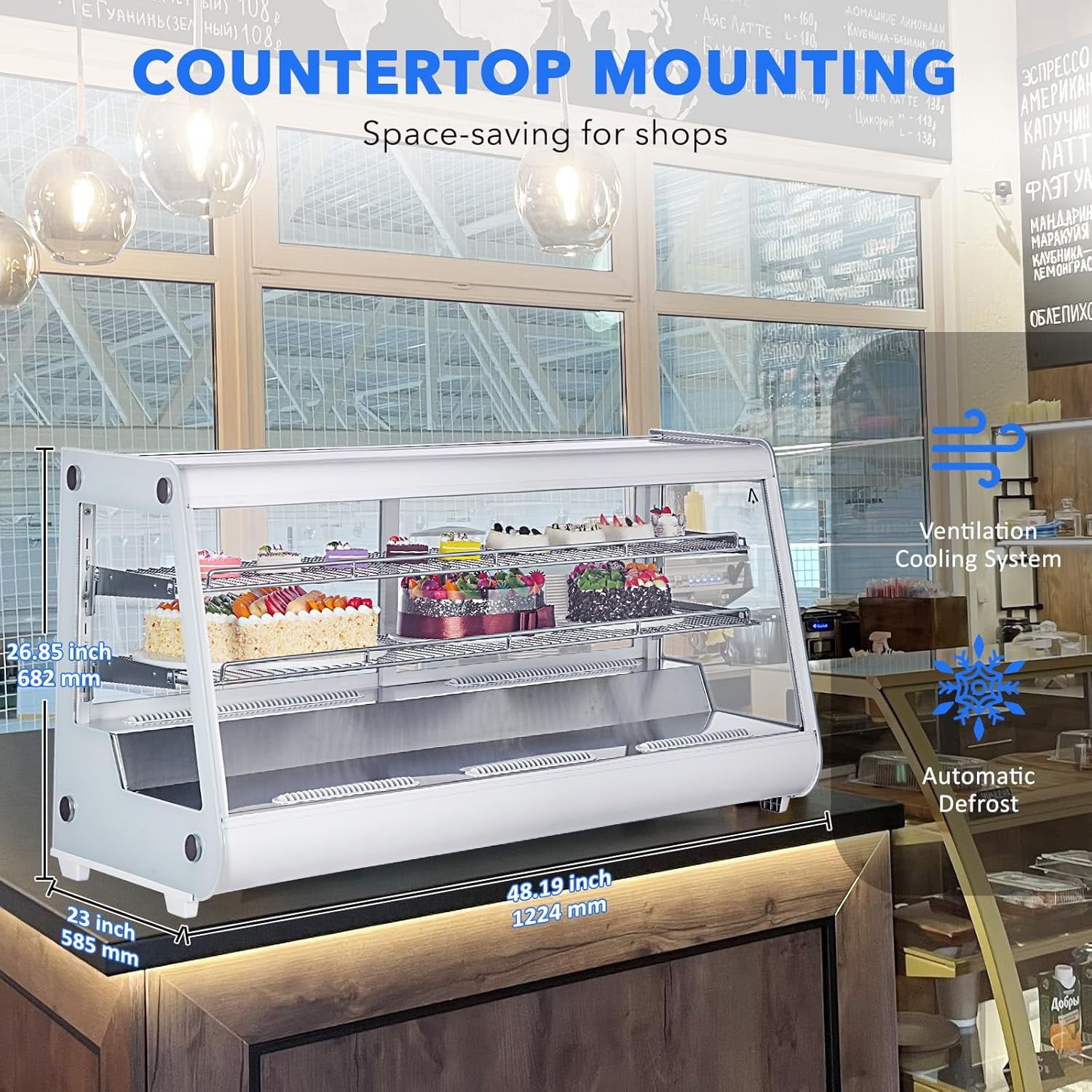 Refrigerated Display Case 8.1 Cu.Ft. Countertop Pastry Display Case Commercial Display Refrigerator w/LED display Air-cooling Automatic Defrost Rear Sliding Door