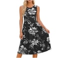 thumbnail image 7 of ClodeEU Women's Crew Neck Sleeveless Floral Print A Line Midi Dress,Casual Summer Swing Dress Black,Women's Plus XL, 7 of 7