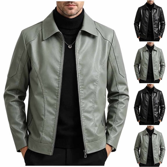 FRSASU Leather Jacket for Men Motorcycle Big and Tall Biker Outwear Lightweight Zip Up Slim Fit Coats Green
