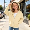 thumbnail image 2 of Gubotare Girls Zip Up Hoodie Kids Fashion Oversized Sweatshirt Jacket With Pockets Lightweight Preppy Sweatshirts 5-14 Years (Khaki, 4-5 Years), 2 of 7