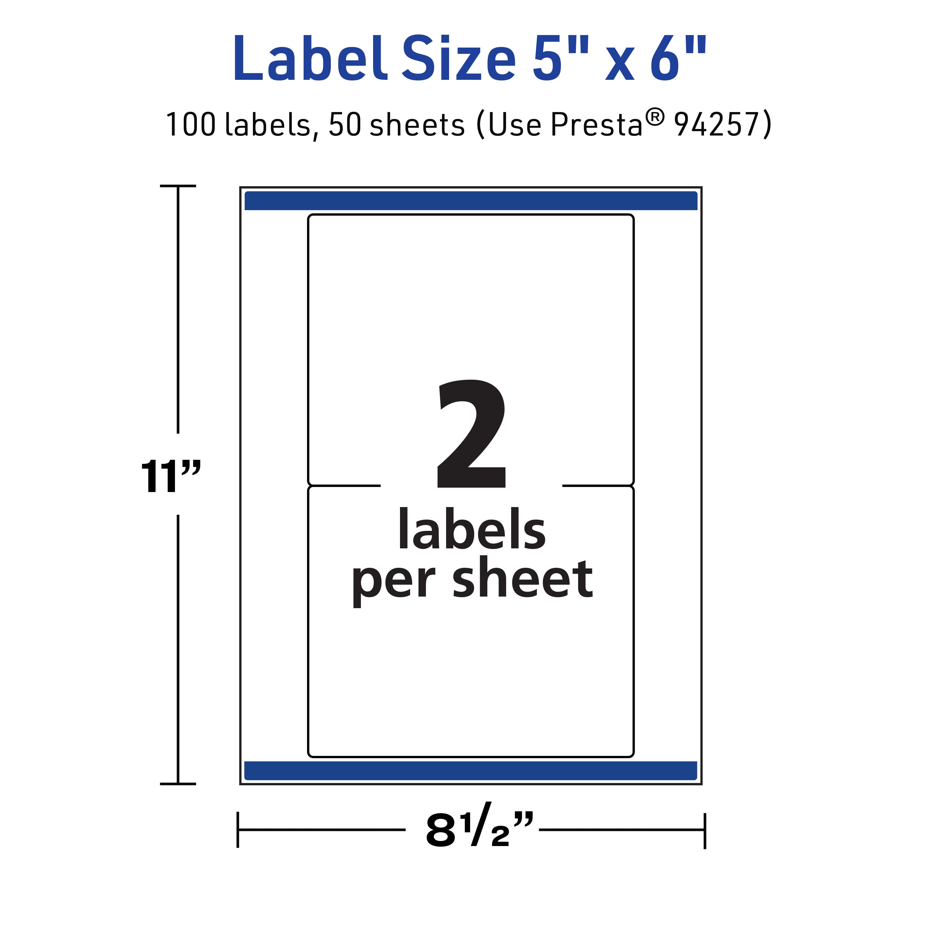 Avery TrueBlock Rectangle Labels, 5" x 6", 100ct