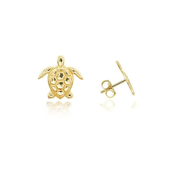 Yellow Gold Marine Sea Turtle Stud Earrings (14K)