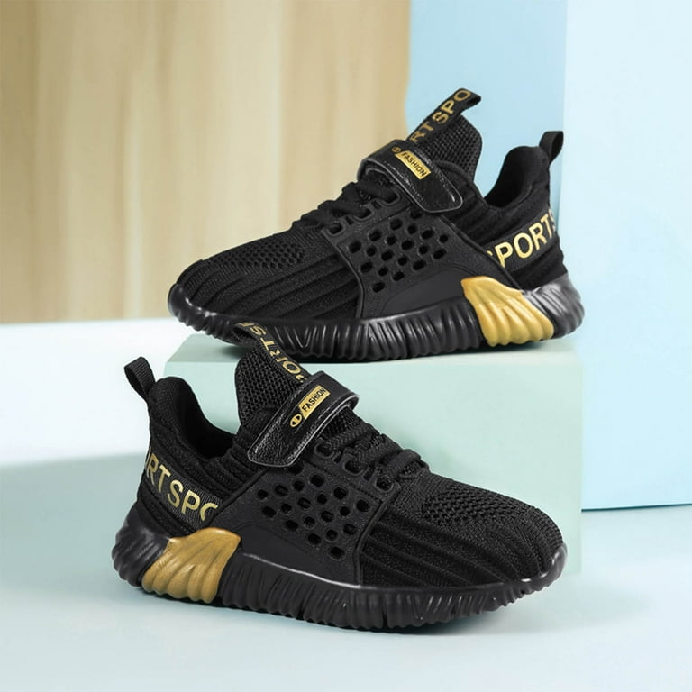 Gubotare Girls School Shoes Toddler Sneakers Baby Girls Shoes Lightweight Breathable Running Athletic Sport Shoes Size 5 (Gold,Big Kids 5), Infant