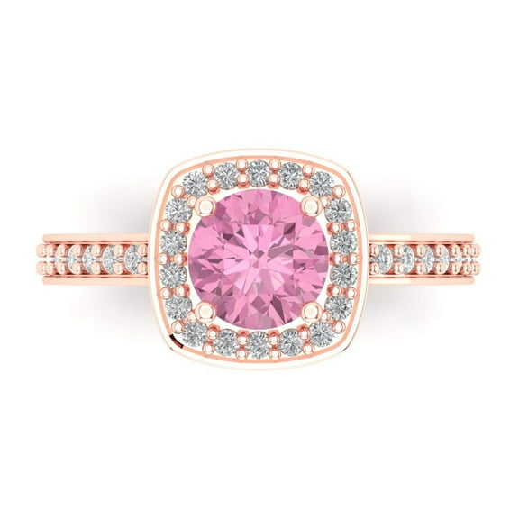 Solitaire with Accents Engagement Ring for Women - 1.335ct Simulated Pink Diamond in 14K Rose Gold Promise Ring