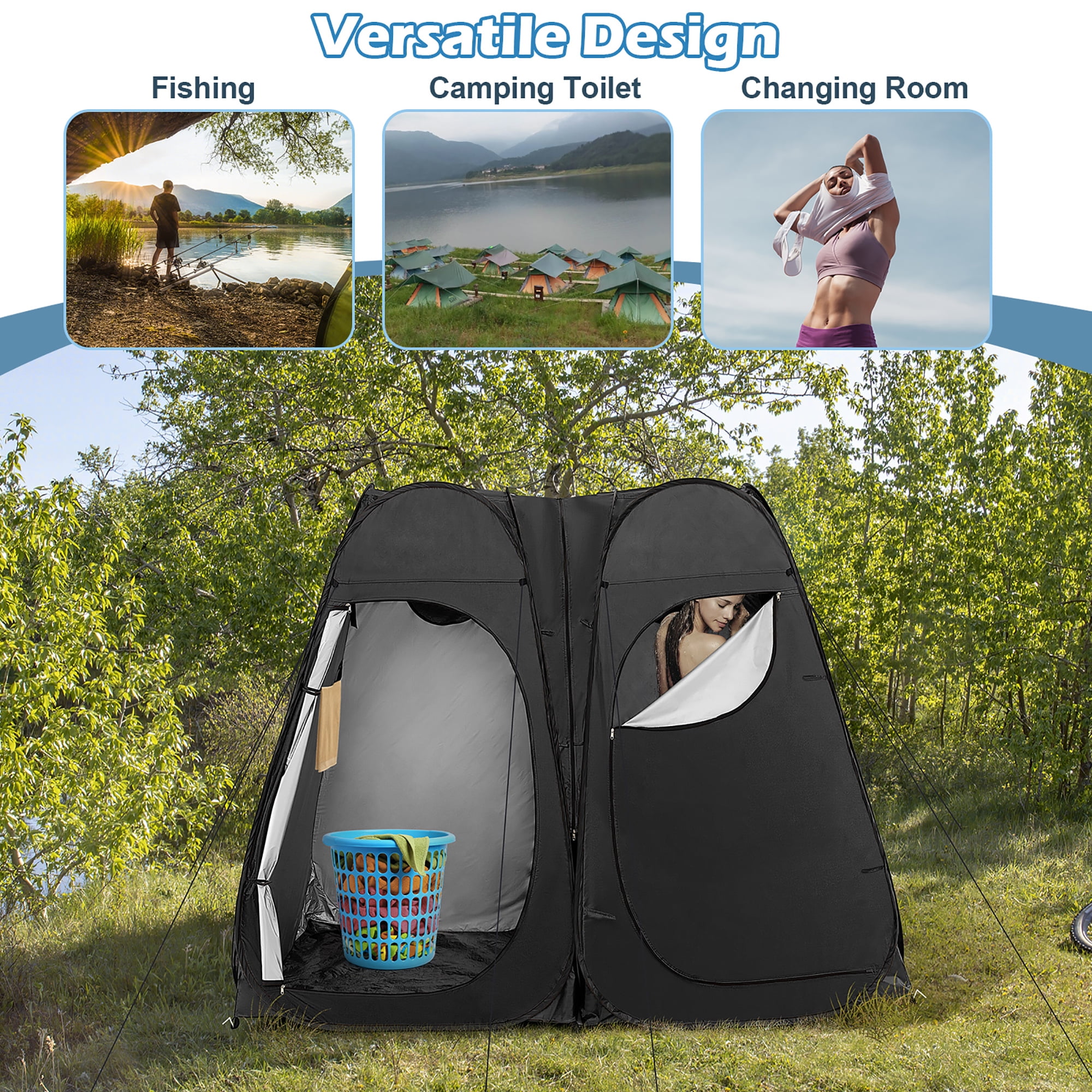 Costway Outdoor 7.5FT Portable Pop Up Shower Privacy Tent Dressing Changing Room Camping Black