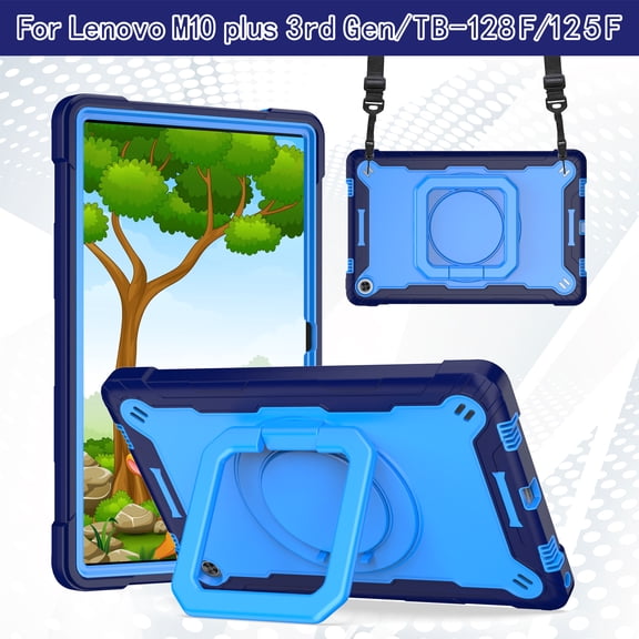 Rugged Kids Case for Lenovo Tab M10 Plus 3rd Gen 10.6 inch (2022), Heavy Duty Shockproof 360°Swivel Ring Stand Handle Case Cover for Lenovo Tab M10 Plus 3rd Gen 10.6 inch (2022), Navyblue Blue
