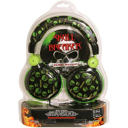 iHip IP-SKB-BK DJ Style Skull Headphones - Black/Green