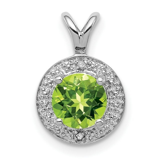Diamond2Deal 925 Sterling Silver Diamond and Peridot Pendant for Women (L -0.56 inch, W - 0.4 inch)