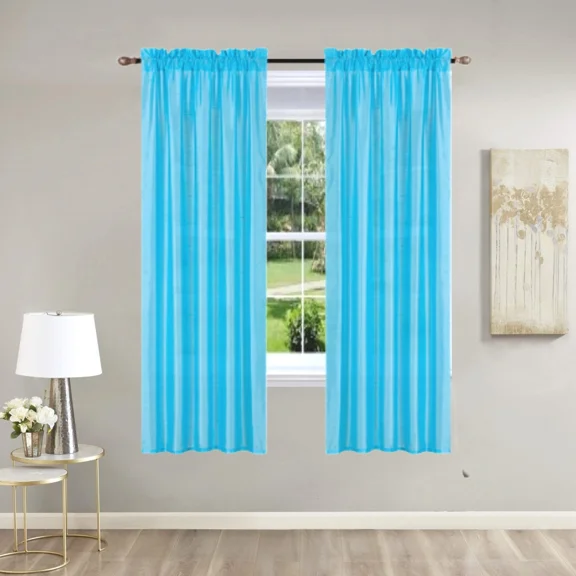 Gorgeous Home Linen Elegant 2-Piece MR2 Turquoise Curtain Set Semi-Sheer Window Treatment Size 54" wide X 63" length each panel