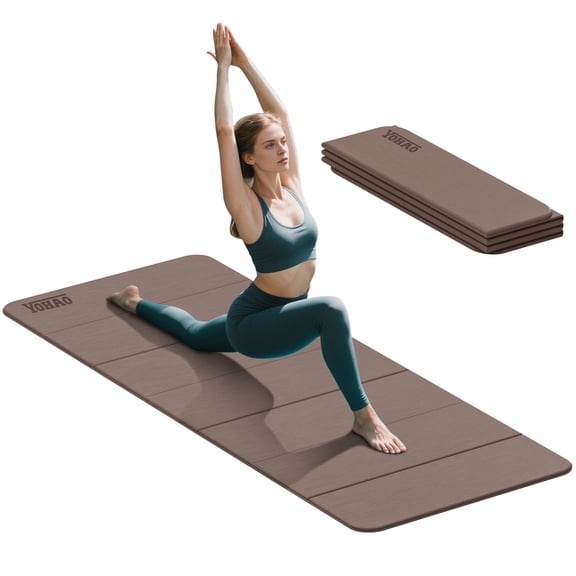YOHAO Yoga Mat,Large Size:75"×32",Foldable Workout Mat for Yoga,Pilates and Travel,Anti-rolling,Non-slip,Easy Unfold and Storage(Brown)