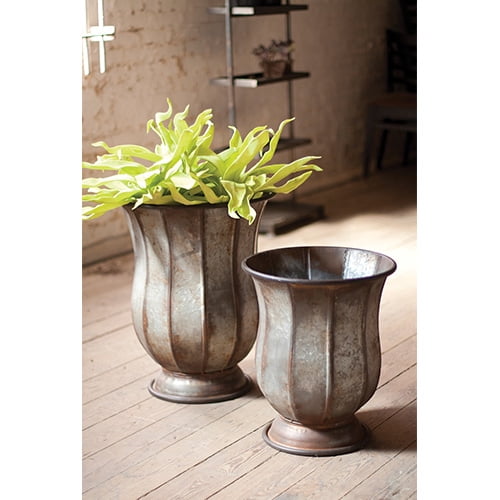 Whitewashed Metal Urn Planter, Set of 2 by GwG Outlet