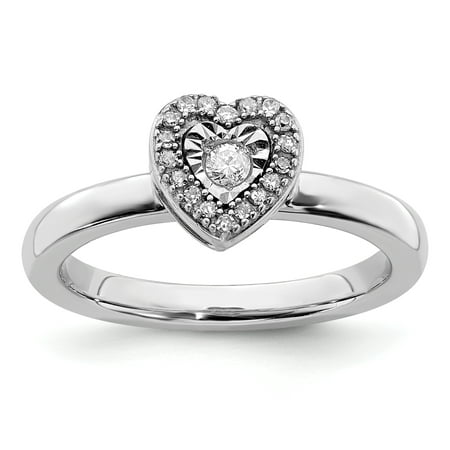 925 Sterling Silver Heart Diamond Band Ring Size 10.00 S/love...