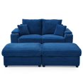 thumbnail image 3 of Loveseat with Ottomans, Corduroy Fabric Modular Sectional Sofa, Comfy Deep Plush Couch with Ottomans and Two Pillows for Small Spaces, Living Room, Bedroom, Office (Blue), 3 of 6