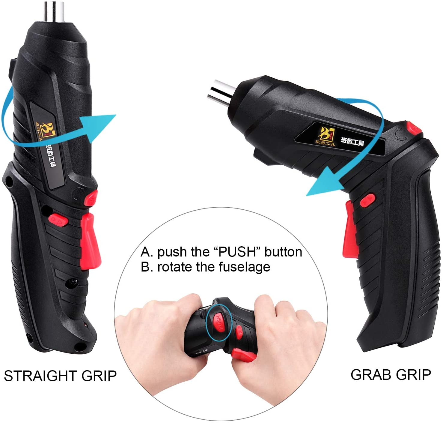 MOPHOTO 3.6-Volt 3 Position Cordless Rechargeable Screwdriver Electric Screwdriver Drill Bit Kit Set In-built with Flashlight 46-In-1 