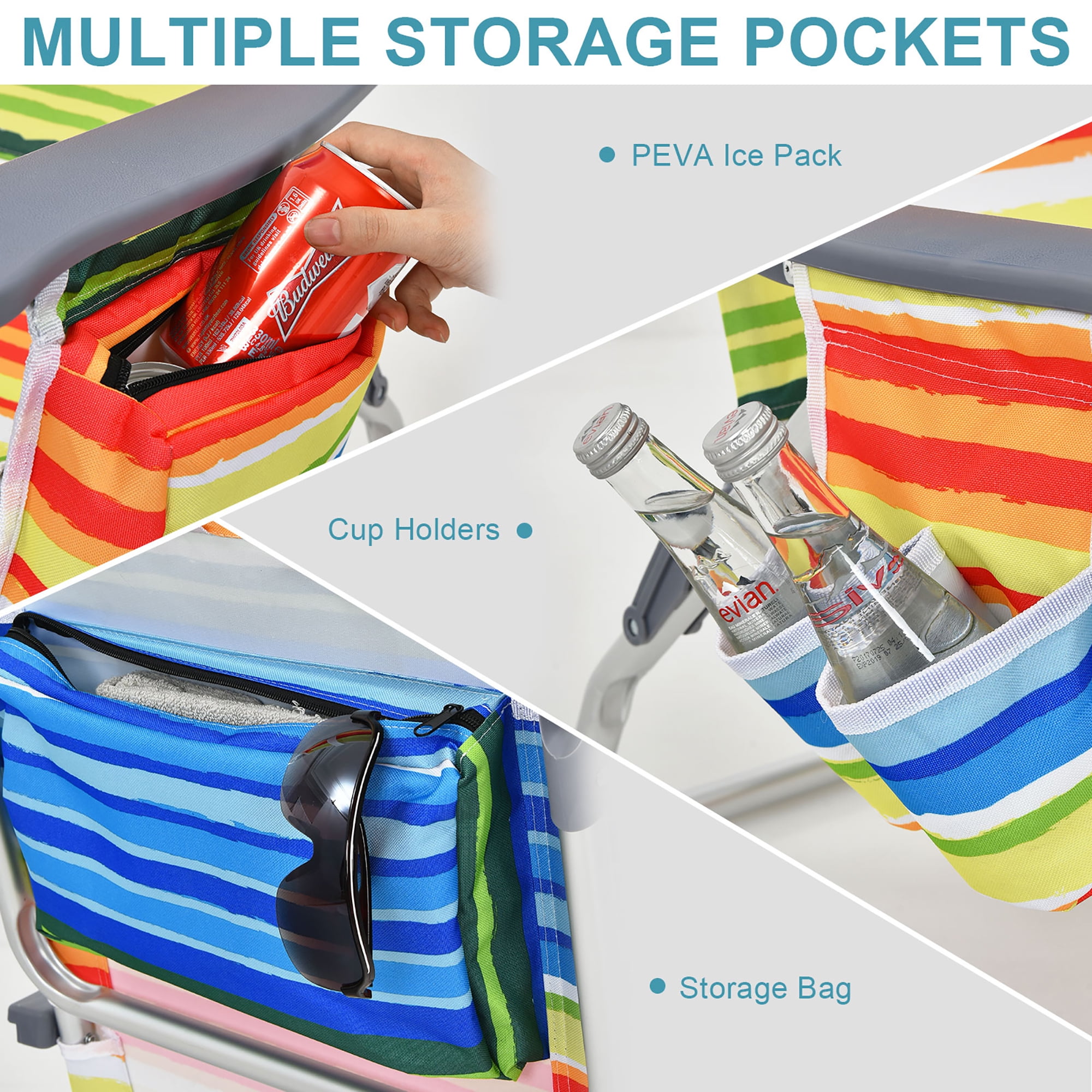 Costway 2-Pack Folding Backpack Beach Chair 5-Position Outdoor Reclining Chairs with Pillow Yellow