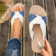 thumbnail image 4 of Beach Shoes for Women Canvas Bowtie Open Toe Flat Slides Sandals Casual Summer Vacation Slip on Slippers Blue Size 8, 4 of 7