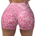 thumbnail image 2 of Rateoe Pink Glitter Printed Power Workout Shorts for Women Tummy Control Squat Proof Ribbed Thick Seamless Scrunch Active Short-Medium, 2 of 8