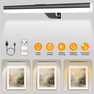Moclever Wireless Picture Light, Punch-Free Magnetic Art Display Light with 3 Light Colors 3 Timer Settings Remote Control, Black