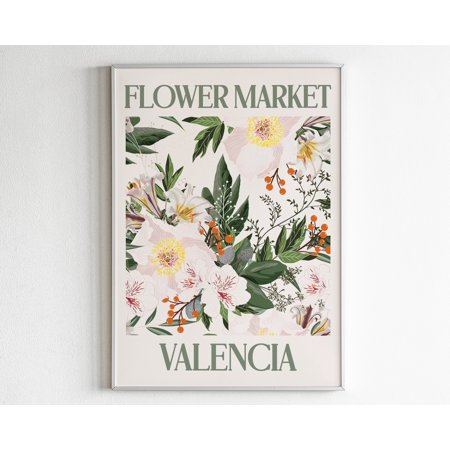 POSTER Valencia Poster, Flower Market Print, Spain Travel Poster, Maximalist Decor ,Flower Printable Art, Eclectic Gallery Wall, -UNFRAMED