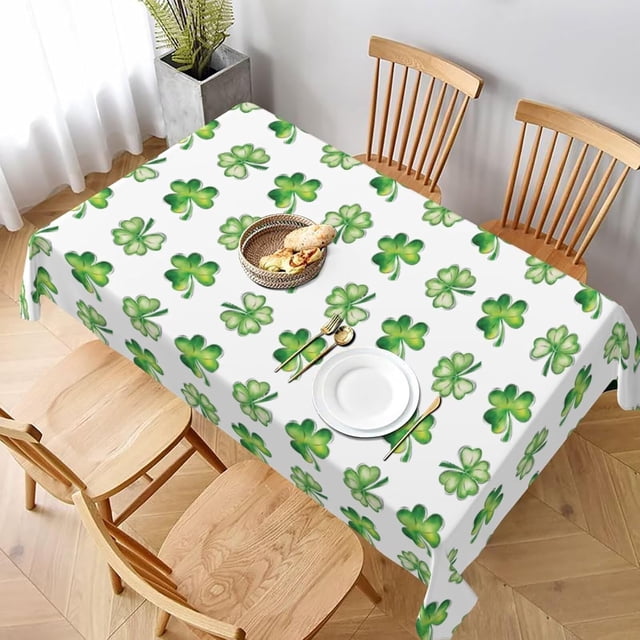 St. Patrick''s Day Tablecloth 60 x 84 Inch Rectangle Watercolor Shamrock Table Cloth Washable Wrinkle Resistant Rustic Lucky Green and White Table Cover for Holiday Party Dinner Decor