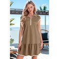 thumbnail image 6 of Womens Summer Oversized Sweatshirt Dress Casual Sleeveless Quarter Zip Ruffle Hem Pullover Mini Dresses Dark Khaki L, 6 of 9