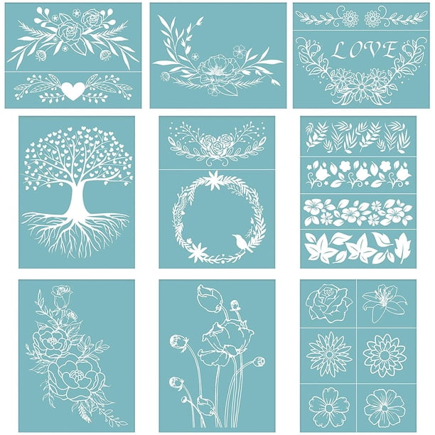 9PCS Self-Adhesive Silk Screen Printing Stencil Set Floral Theme Stencil  Set Reusable Silk Screen Mesh Transfer for Painting on Wood Fabric T-Shirt  Wall and Home Decorations-11x8.7 Inch - Walmart.com