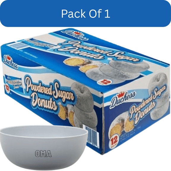 Duchess Mini Powdered Sugar Donuts, 3 oz — 12 Pack, With Olive White Bowl By OMA