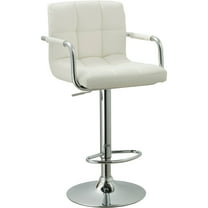 AC Pacific Contemporary Adjustable Swivel Kitchen Bar Stool Chair with Cushion and Armrest, 24"-33", White