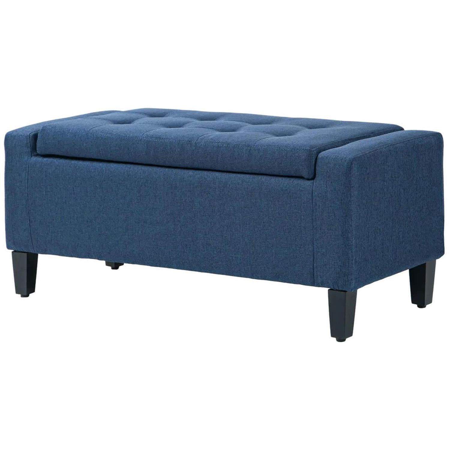 Demi Bonn 36" Upholstered Ottoman Bench, Button Tufted Storage Ottoman with Hidden Compartment, Lift-Top Ottoman for Living Room, Blue