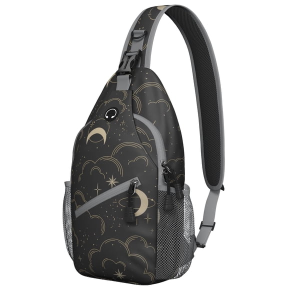 Astral Eclipse Sling Backpack Gothic Moon Star Celestial Cosmic Steampunk Dark Lunar Night Artistic Pattern Aesthetic Crossbody Bag