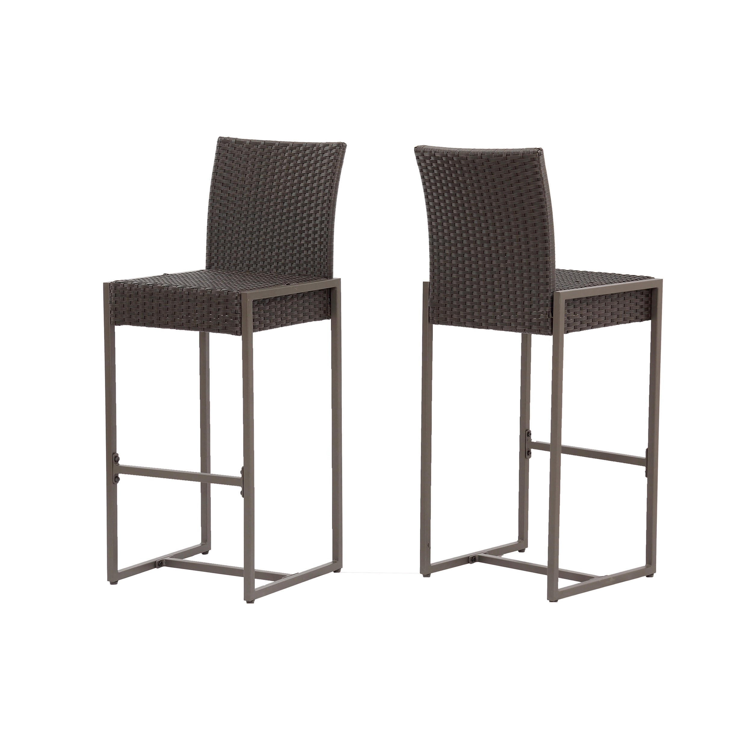 Outdoor Wicker Bar Stool Set of 2, Height Leisure Seats for Patio Bar, Dark Brown and Grey