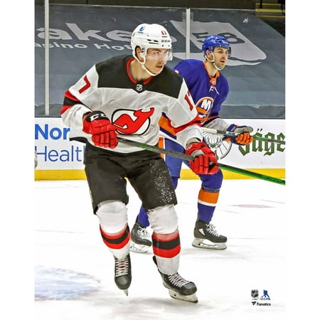 Yegor Sharangovich New Jersey Devils Unsigned White Jersey Skating vs. New York Islanders Photograph