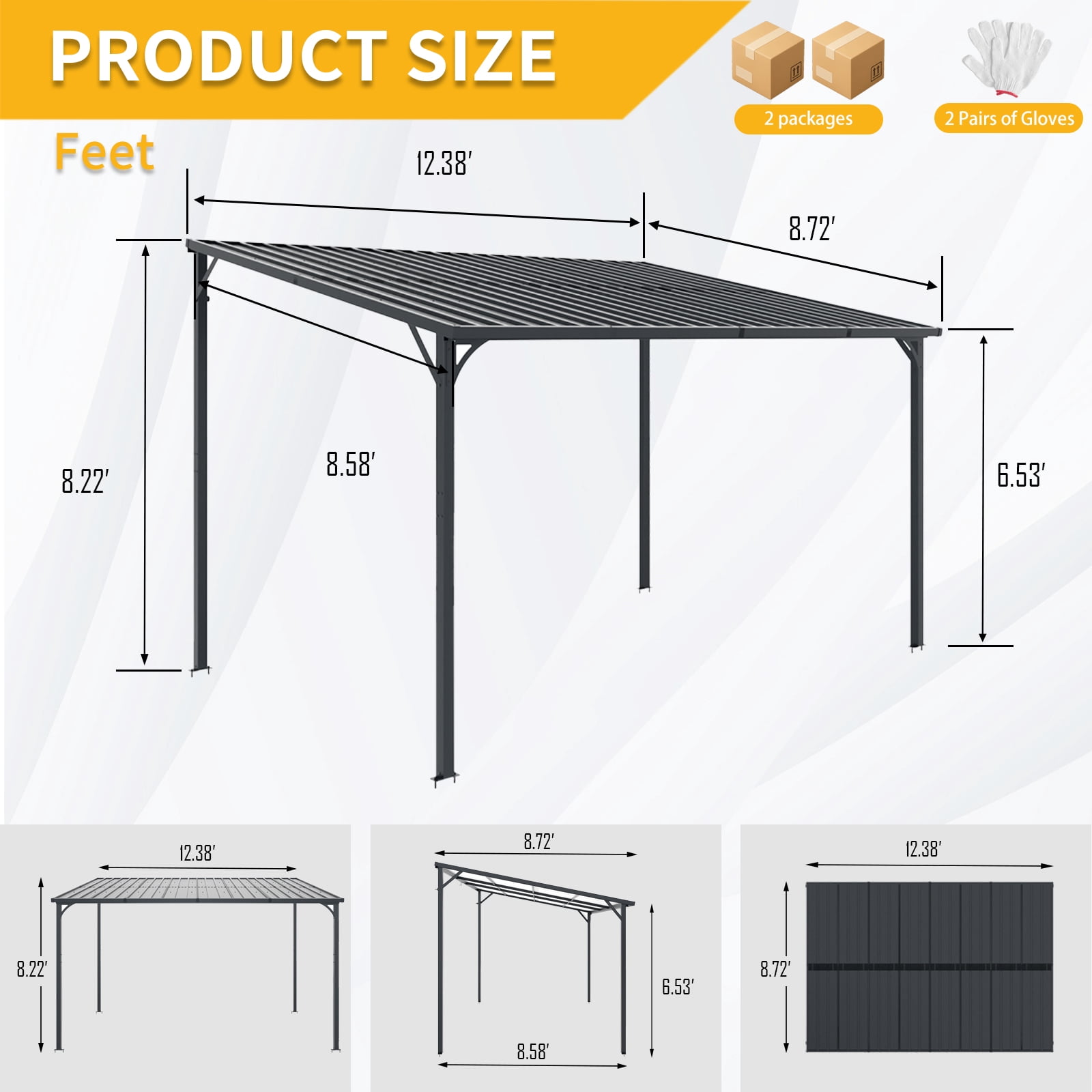 Mintazer 8x12ft Metal Patio Gazebo, 4-Post Hardtop Galvanized Steel Pergola, Outdoor Hard Roof Shelter for Backyard Patio Bike Storage Grill Area