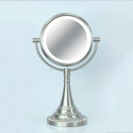 - 1X / 10X Magnification Lighted Mirror Makeup Lamp in Brushed Nickel Finish