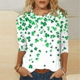 thumbnail image 2 of JSheng Women's 3/ 4 Sleeve Tops Fashion Casual Printed Round Neck Pullover T-shirt for Saint Patrick's Day Green S, 2 of 5