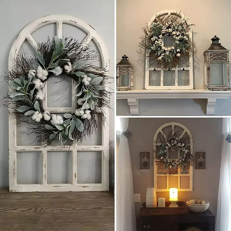 Wreath Pack Garland Cotton Farmhouse Wall Decor Window Glass Grapevine Garland Housewarming Gift Flower Garden Ideas in Front of House, Size: One Size