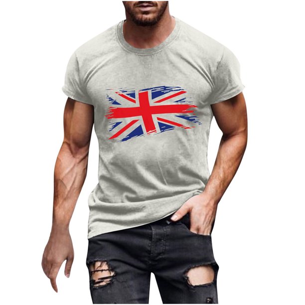 Mens Casual Manga Corta Botón Abajo Camisetas Estados Unidos Bandera Impresión Cuello Redondo Suéter Camiseta, Poliéster Casual Uso Diario para Hombres
