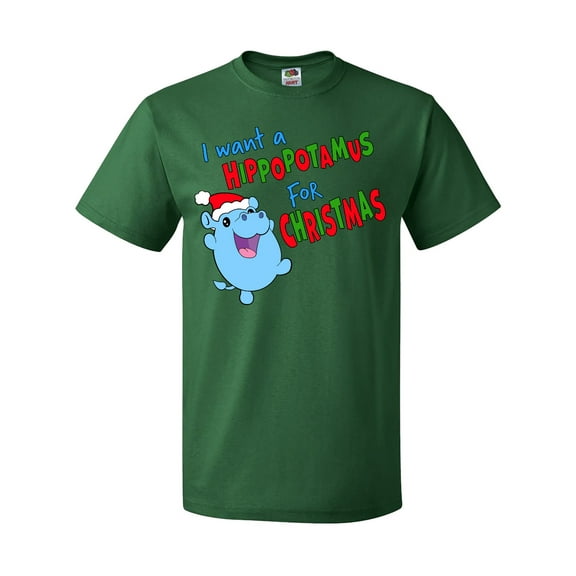 Inktastic I Want a Hippopotamus for Christmas Cute Stuffed Hippo T-Shirt