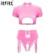 thumbnail image 2 of Conjunto de lencería sexy de charol para mujer, trajes de látex, top corto con cremallera recortada, cintura alta, entrepierna abierta, faldas con liga, ropa interior, 2 of 5