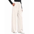 thumbnail image 5 of Women Dressy Work Business Casual Elastic High Waisted Trousers Ribbed Lounge Palazzo Pants Cream White S, 5 of 10