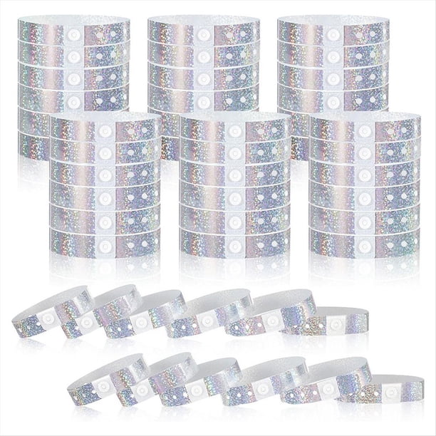 300 Pulseras Holográficas de Plástico para Eventos y Fiestas, 3/5 X 9,84 Pulgadas, Impermeables y Ajustables.