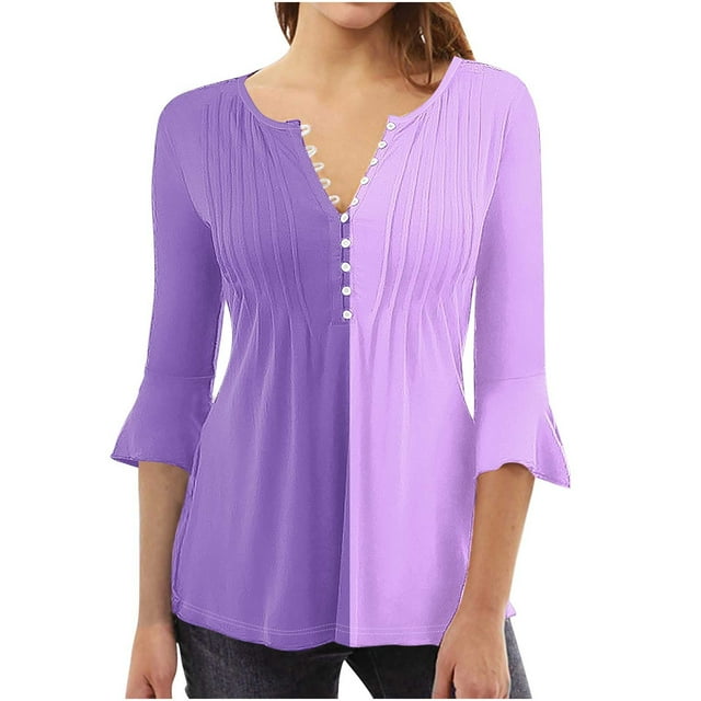 Camisetas con Cuello en V Mujeres Moda Impresa 3/4 Mangas Blusa, Top Cómodo Casual para el Hogar Y Diario